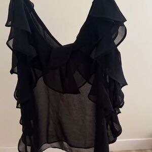 Zara Black Sheer Ruffled Blouse NWOT